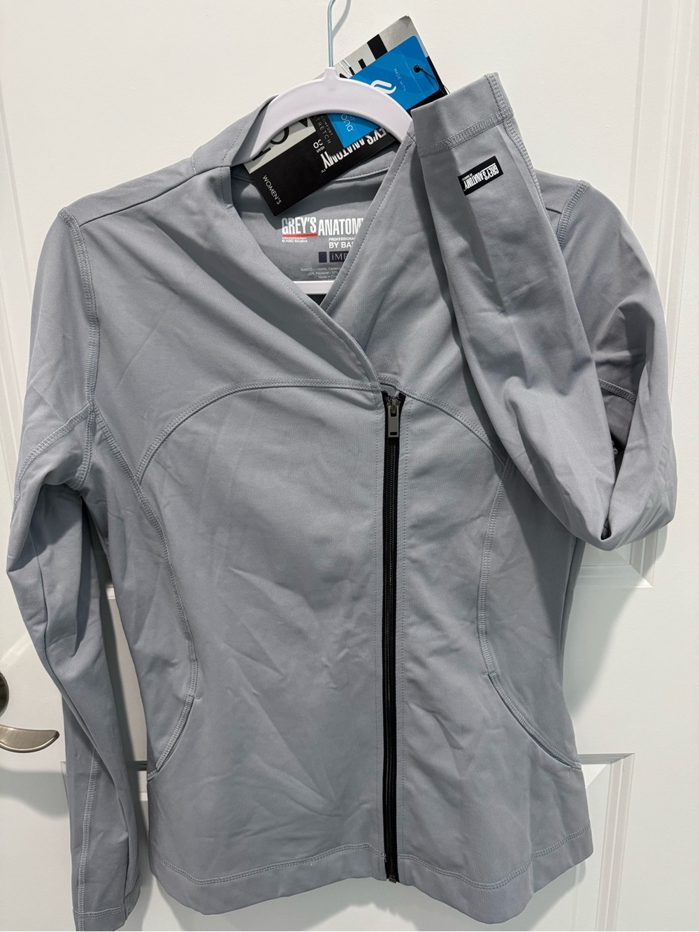 Grey's Anatomy Light Gray Women's Zip-Front Impact Side Zip Scrub Jacket XS NWT
